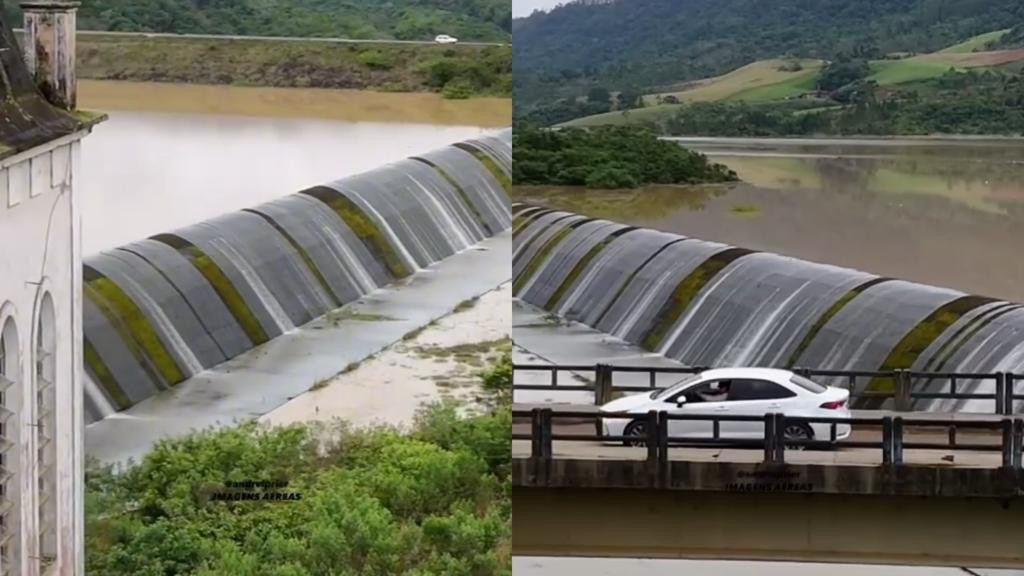 Belíssimo e assustador: imagens incríveis mostram maios barragem SC vertendo