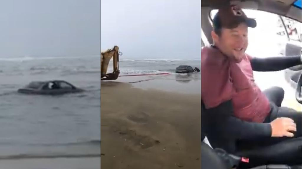 Homem deixa carro estacionado em praia de SC e veículo acaba no meio do mar
