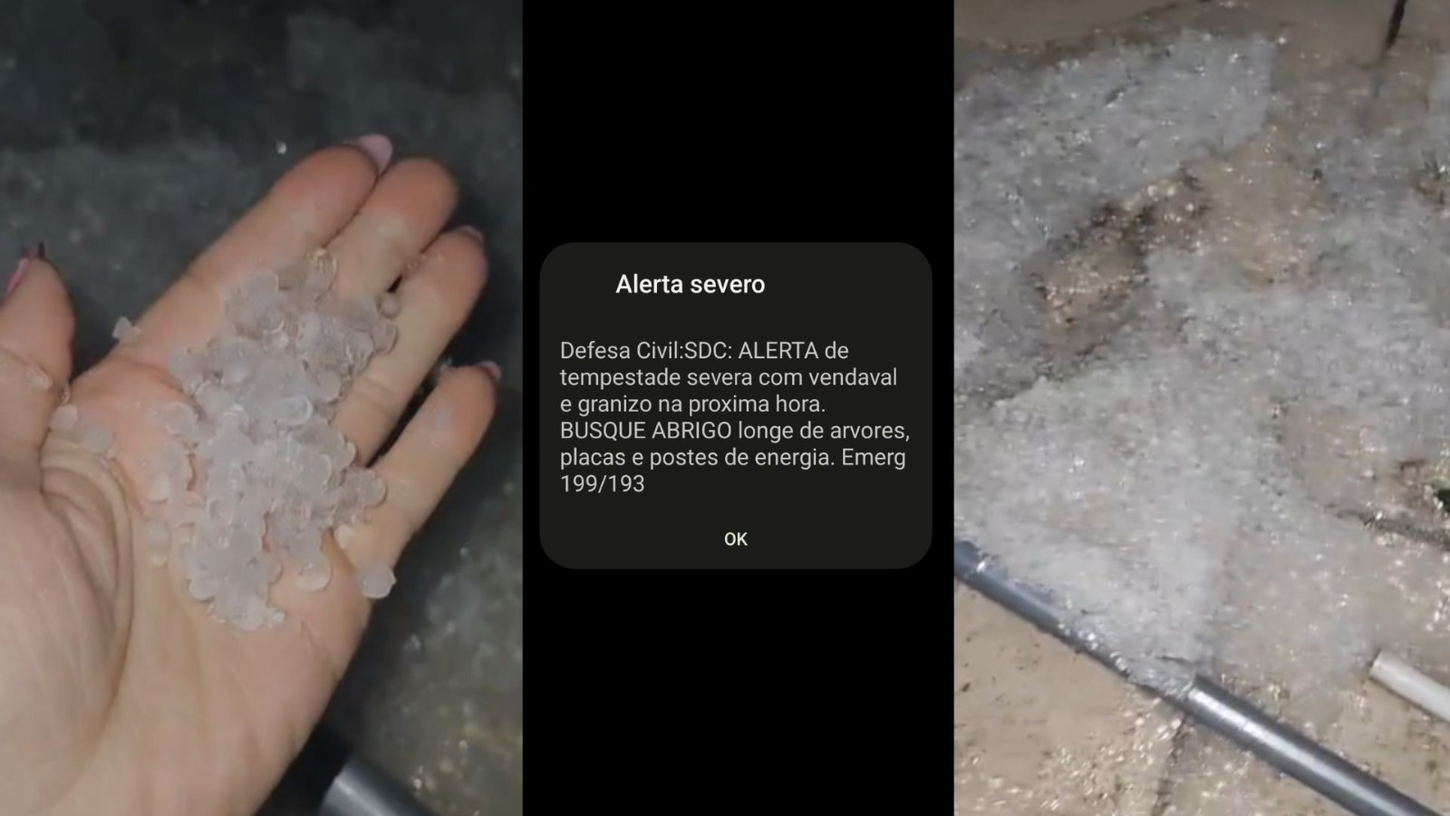 Madrugada de susto: temporal com ventos fortes e granizo