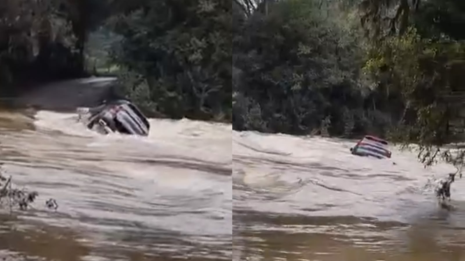 'Achei que dava': casal e duas crianças saíram a tempo de SUV engolido pela correnteza em ponte de Urubici