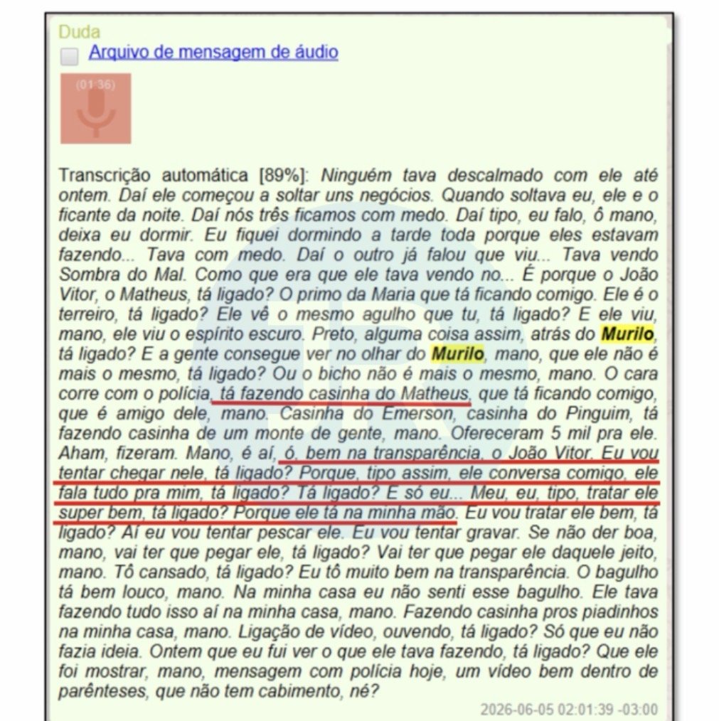 Mensagem apontada pela investigação como manifestação da intenção de matar