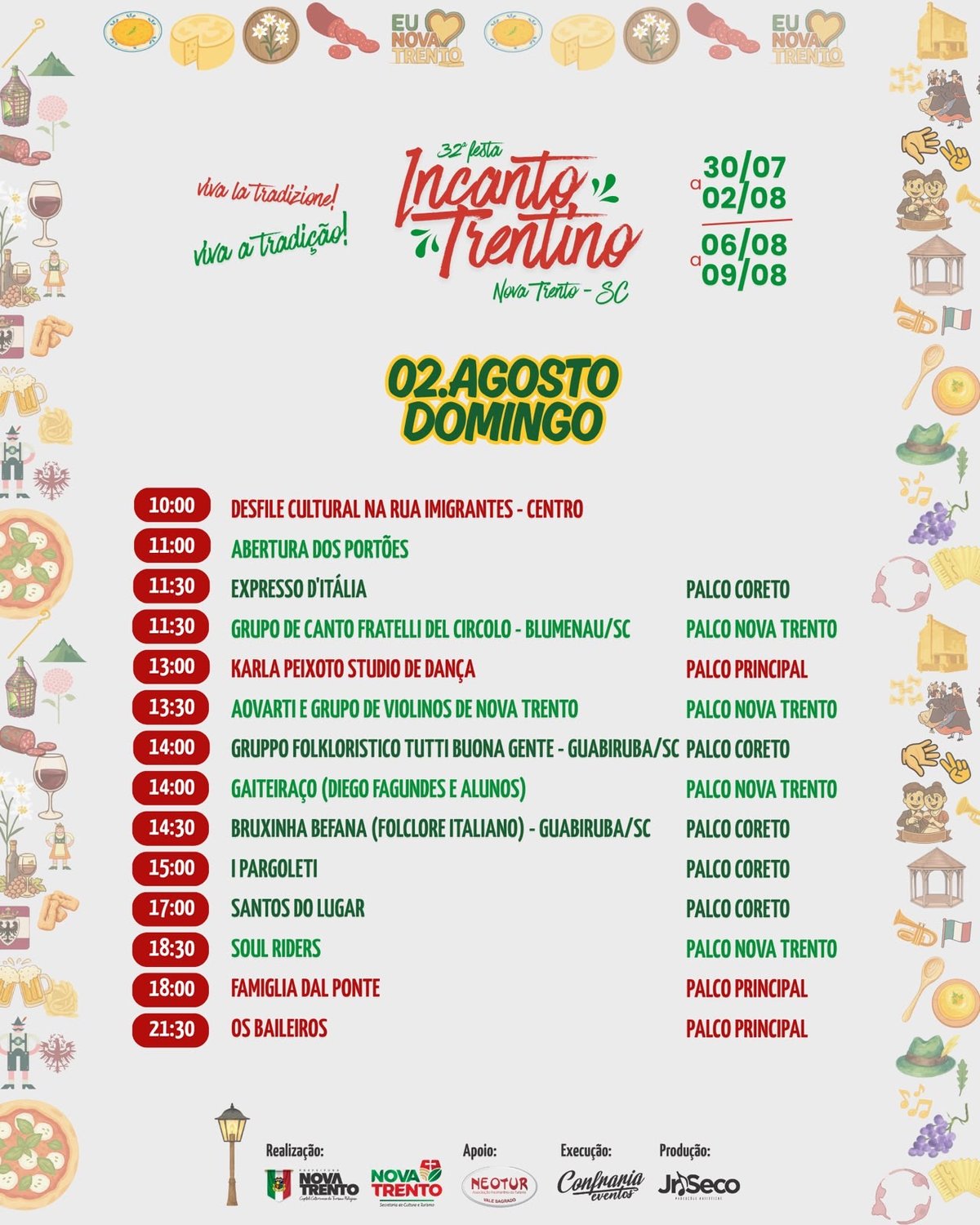 Programação de domingo, 2 de agosto