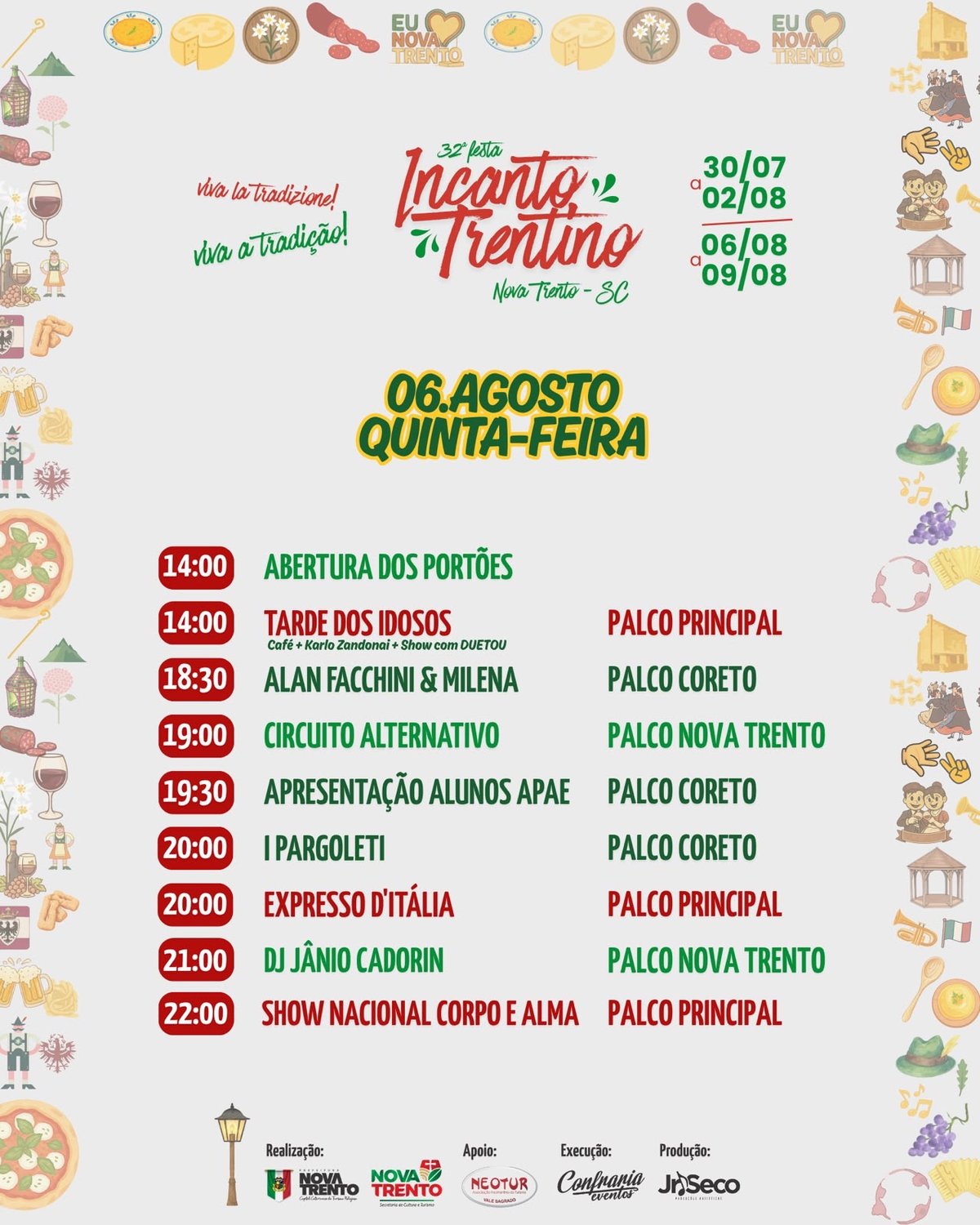 Programação de quinta-feira, 6 de agosto
