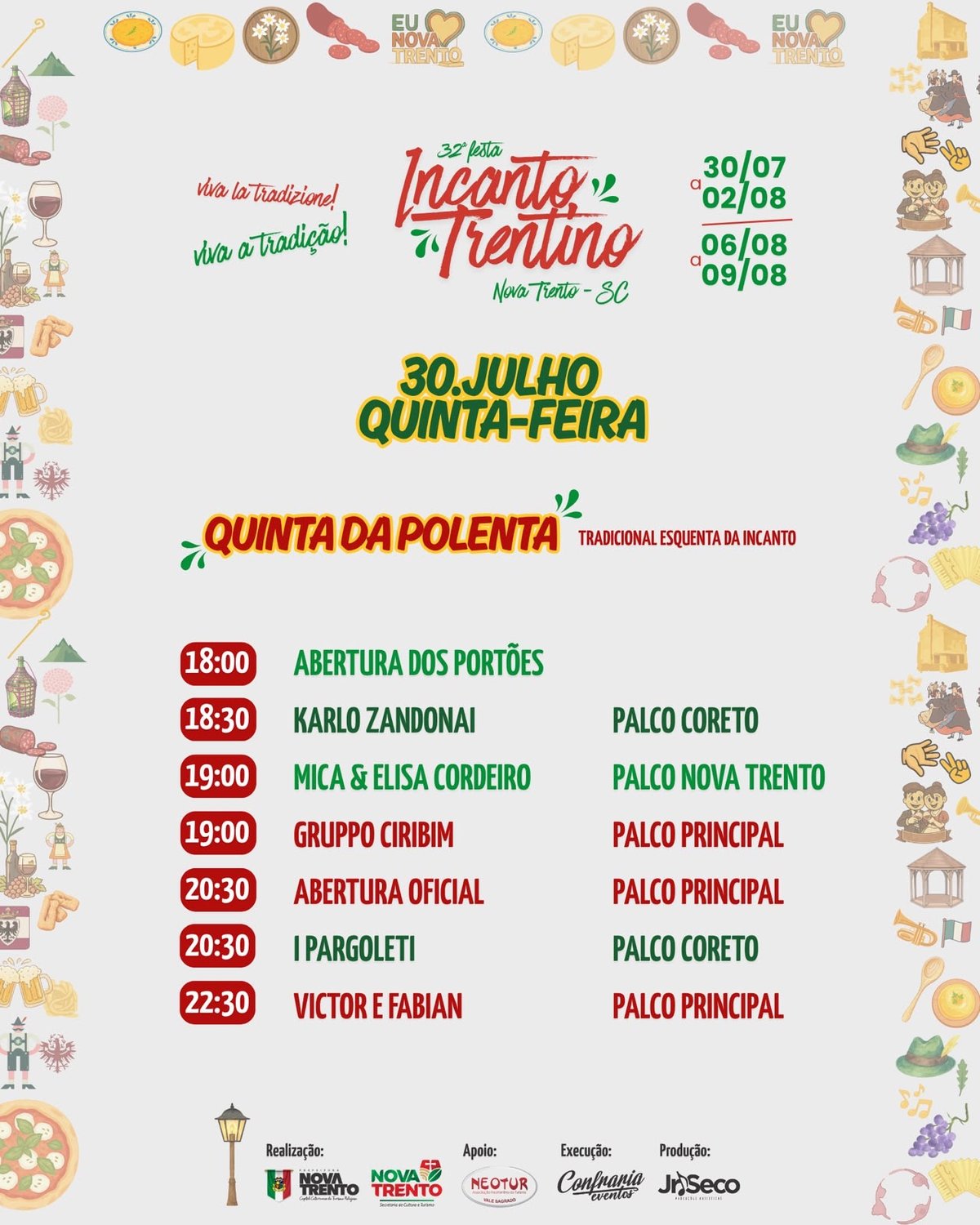 Programação de quinta-feira, 30 de julho