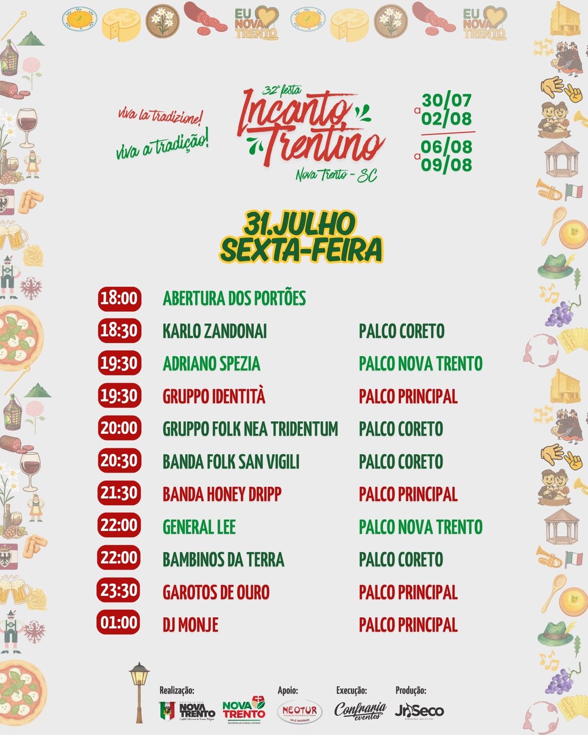 Programação de sexta-feira, 31 de julho