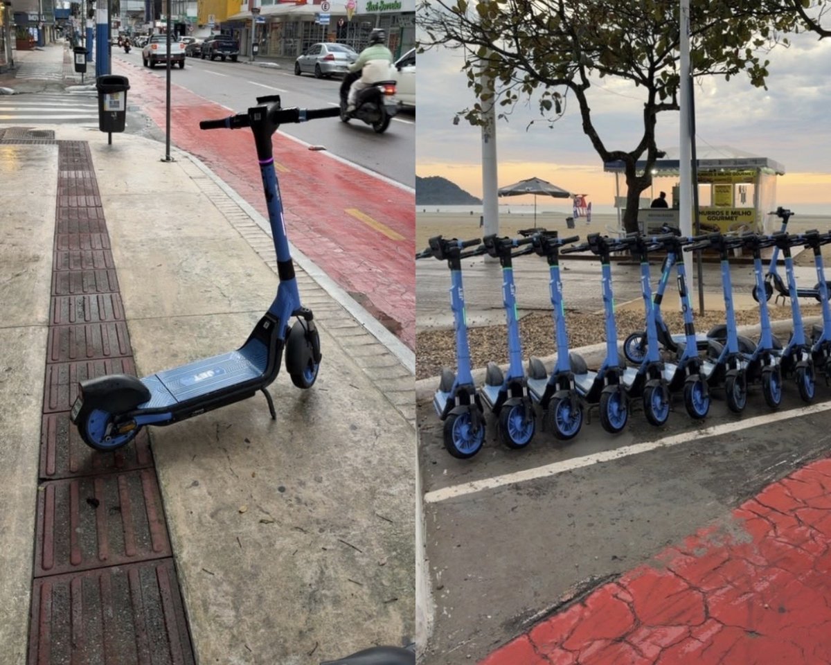 Patinetes elétricos da JET em calçada de Itapema
