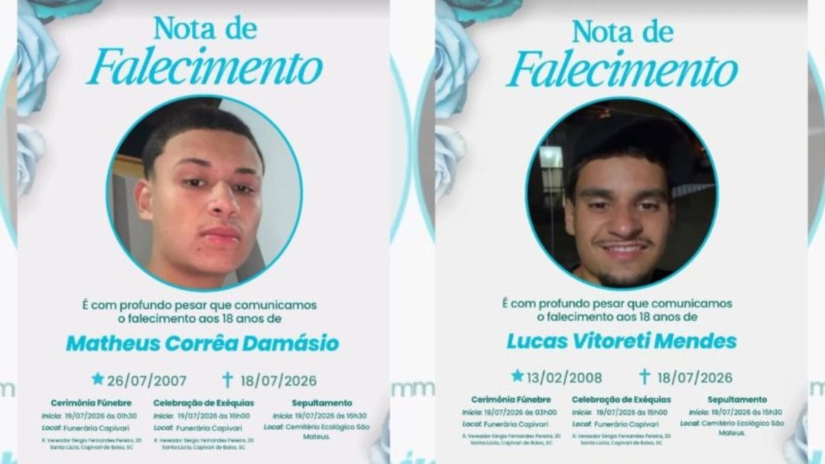 Os dois jovens de 18 anos morreram no local após a colisão entre duas motos em Tubarão (Foto: Redes sociais, Reprodução)