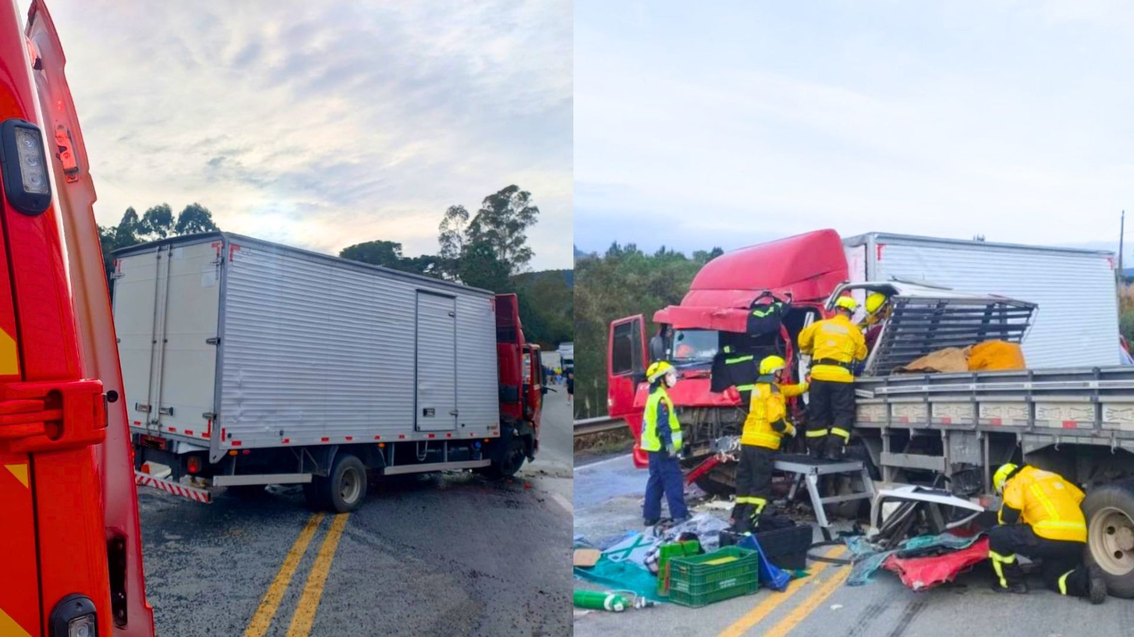 Colisão entre caminhões destrói cabine, mata motorista e trava a BR-282 na Grande Florianópolis