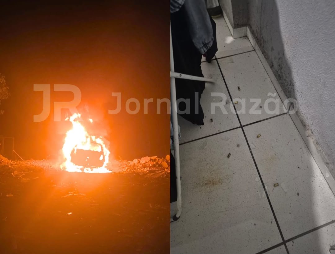 Carro incendiado em terreno baldio e c&aacute;psulas deflagradas no piso da resid&ecirc;ncia