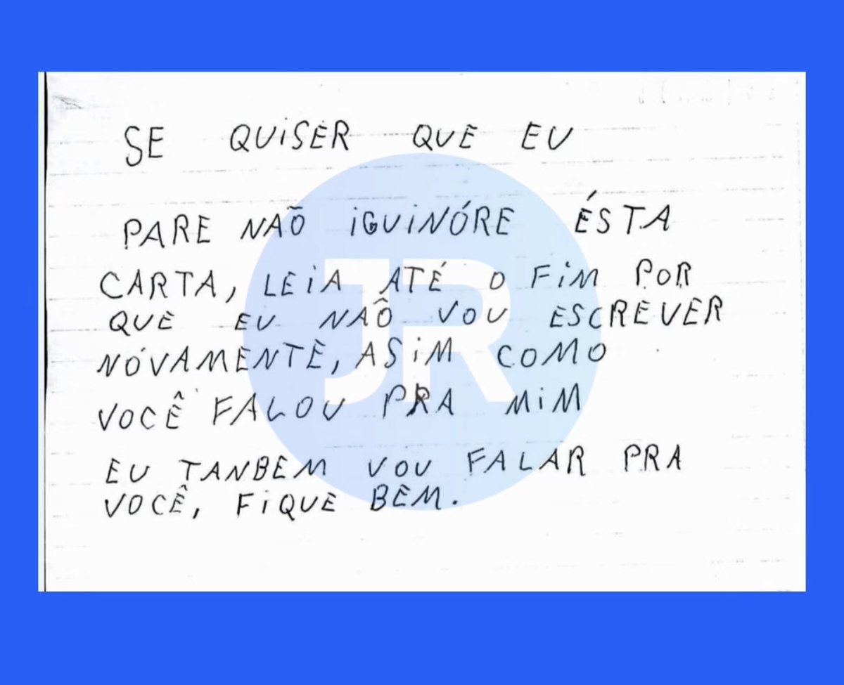 Carta manuscrita em letra de forma anexada ao processo criminal