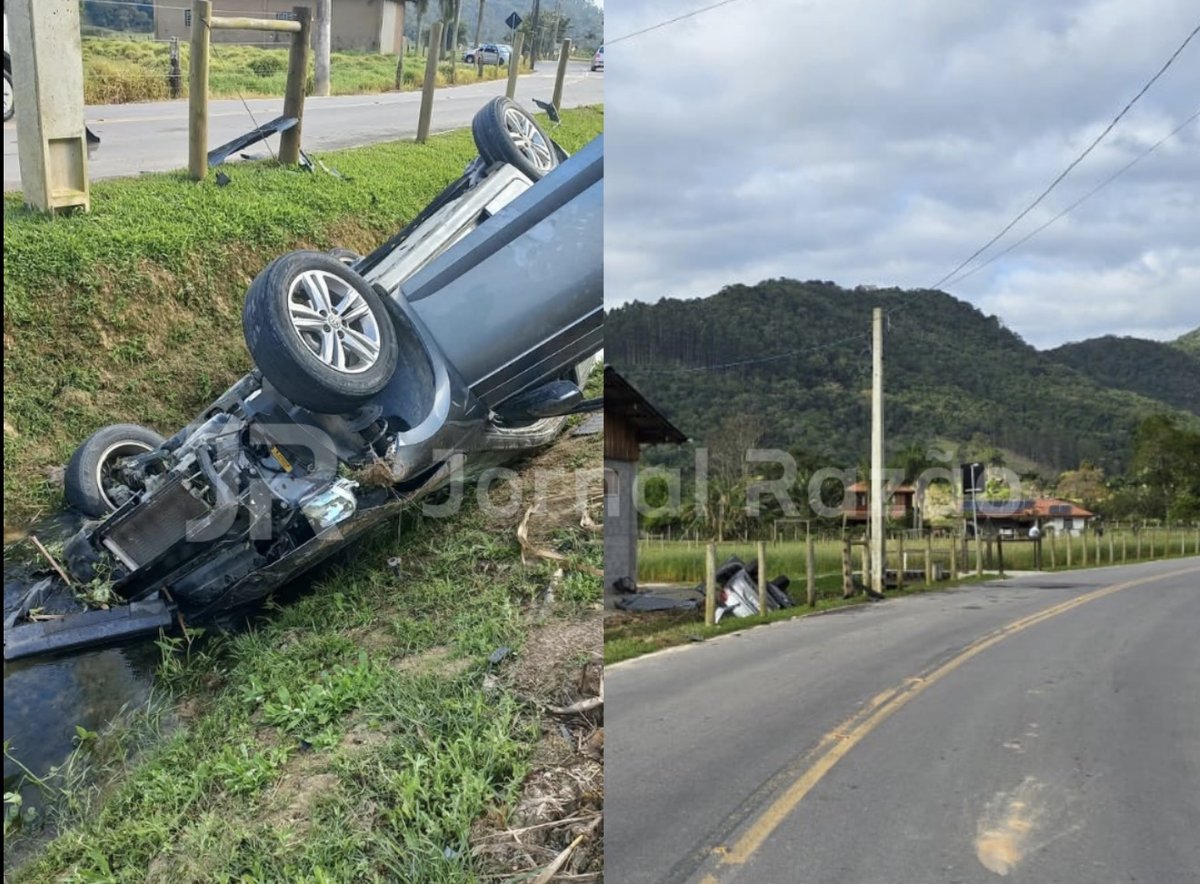 Trecho da Estrada Geral da Itinga onde o carro saiu da pista, em Tijucas