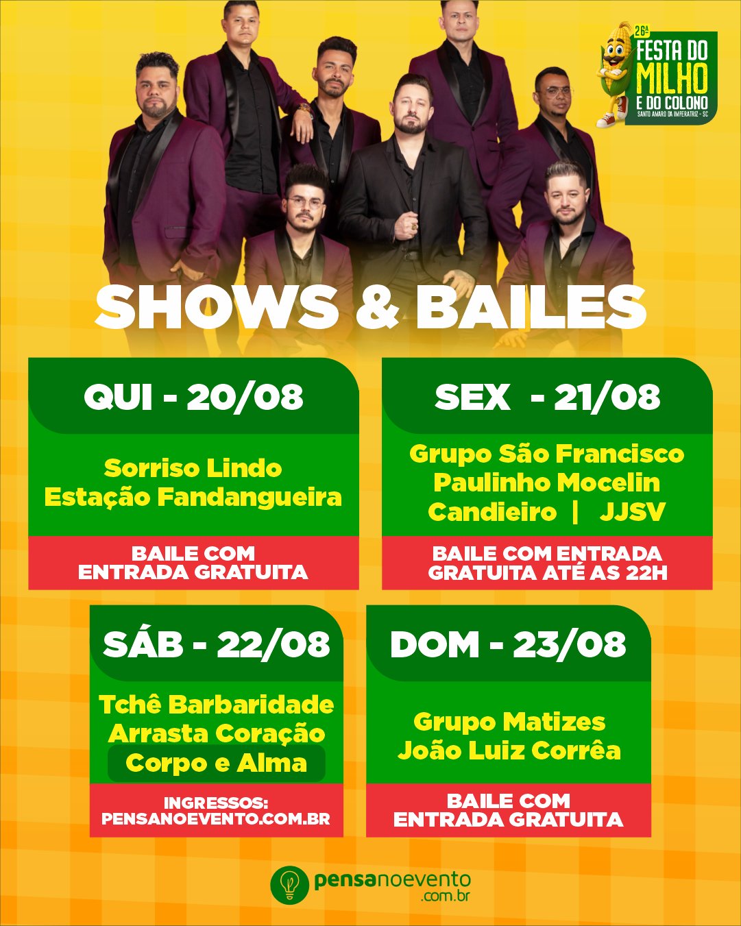 Programação de shows e bailes dos quatro dias de festa. Foto: Divulgação
