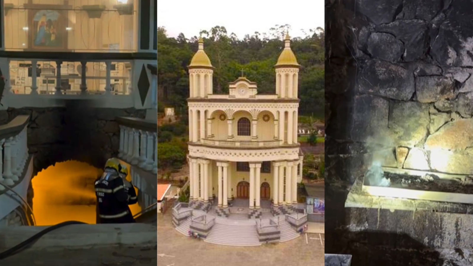 Susto no Vale do Itajaí: fogo atinge Gruta do Santuário de Nossa Senhora de Caravaggio - Foto