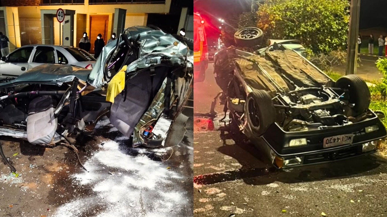 Carro fica destruído ao “partir poste ao meio”, capota e motorista “nasce de novo” em SC