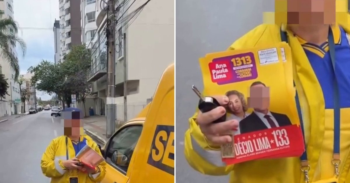 Morador fica indignado com funcionária dos Correios entregando panfleto de candidatos do PT em SC, mas é legal