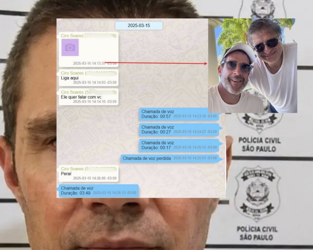 Conversa em que o advogado Ciro Soares envia a Vorcaro uma foto ao lado de Paulo Gonet, seguida de chamadas de voz