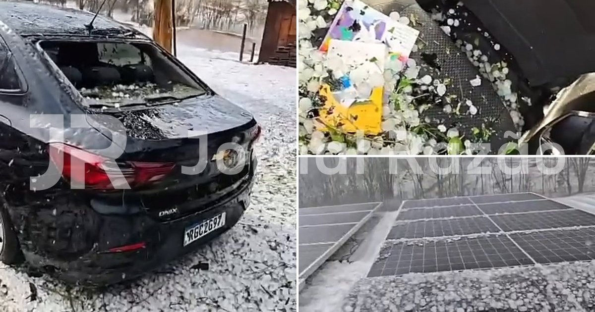 Granizo estilhaça vidro, amassa lataria e enche carro de gelo no Oeste de SC