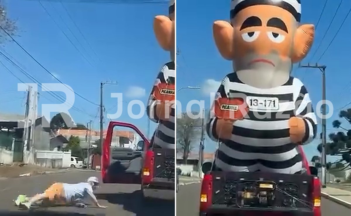 Homem tenta correr ao lado de carro em protesto contra o PT em SC e o inesperado acontece