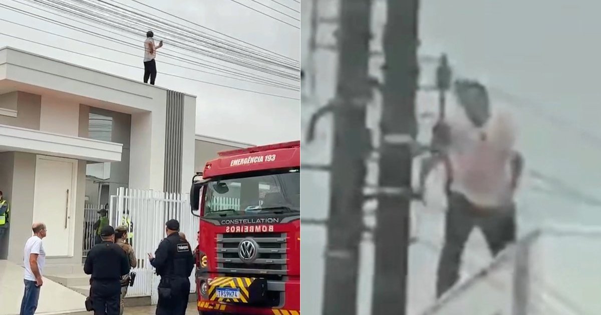 Homem em surto sobe em telhado em Tijucas e só aceita descer com a PM
