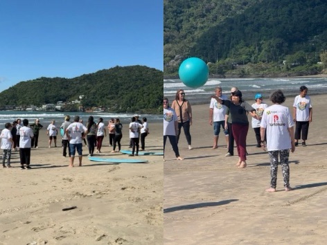 Grupos de idosos dos CRAS de Itajaí trocam a sala de convivência pelo surf na Praia da Atalaia