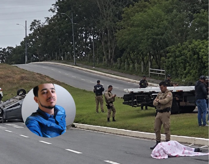 Carro “voa” em trecho de avenida, capota duas vezes e jovem morre em SC