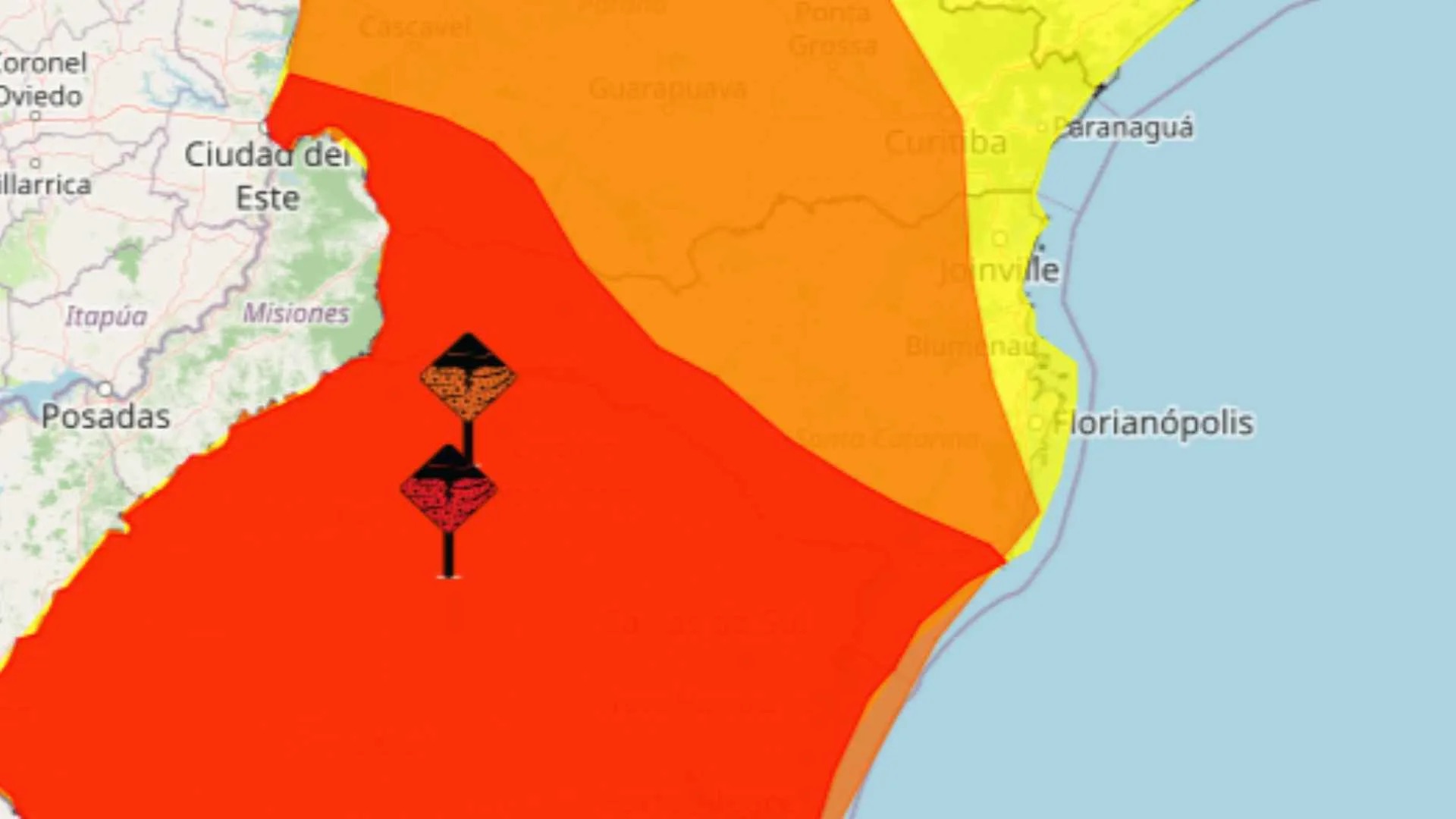 SC tem alerta vermelho para tempestades com ventos acima de 100 km/h nesta segunda
