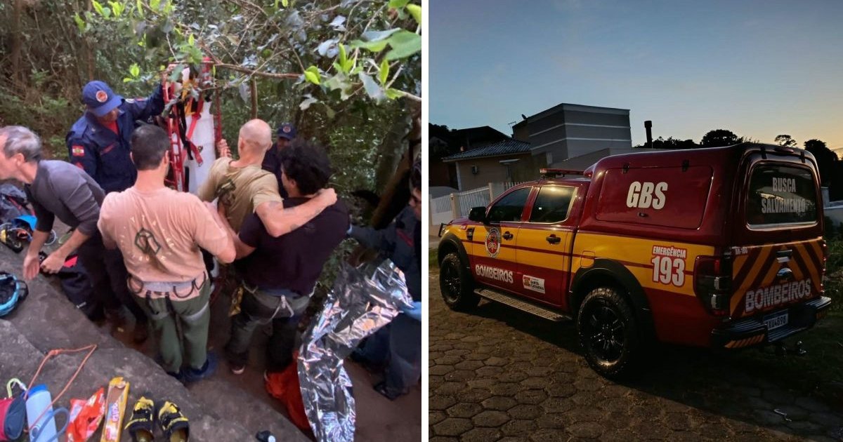 Pendurado em paredão: homem cai durante escalada e mobiliza resgate em Florianópolis