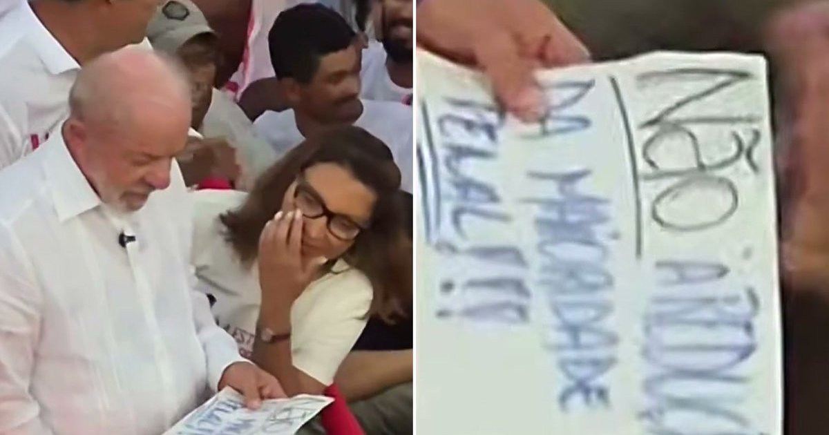 Veto da primeira-dama: Janja lê cartaz contra redução da maioridade penal e impede Lula de erguer em Salvador