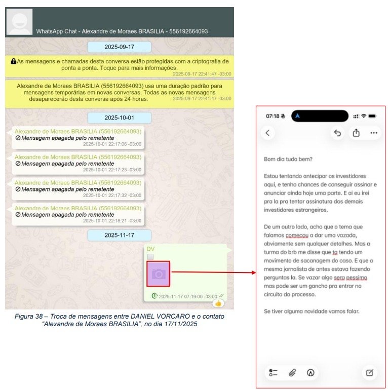 Mensagens apagadas pelo remetente e a nota final, enviada às vésperas da prisão. Reprodução: laudo da Polícia Federal