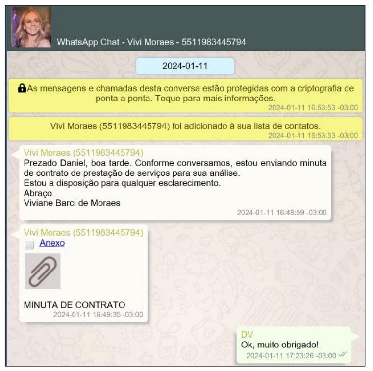 O envio da minuta de contrato ao banqueiro, em 11 de janeiro de 2024. Reprodução: laudo da Polícia Federal