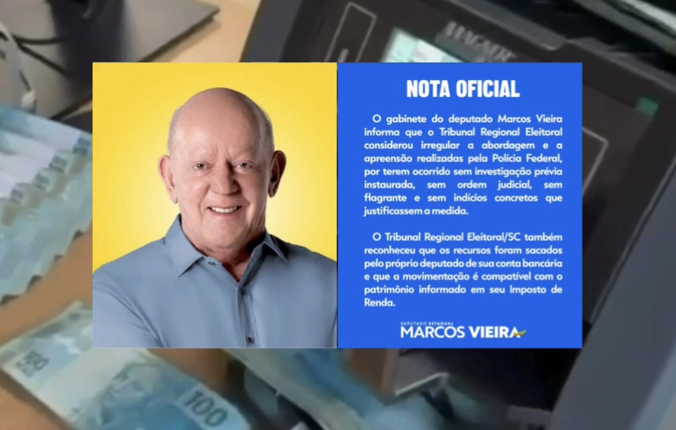 Flagrado com R$ 500 mil, deputado de SC diz que o TRE considerou a apreensão da PF irregular