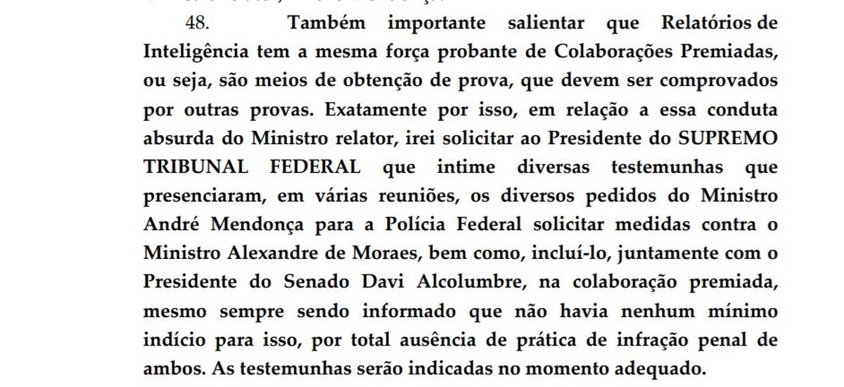 Trecho da defesa de Moraes com o aparte dirigido à imprensa