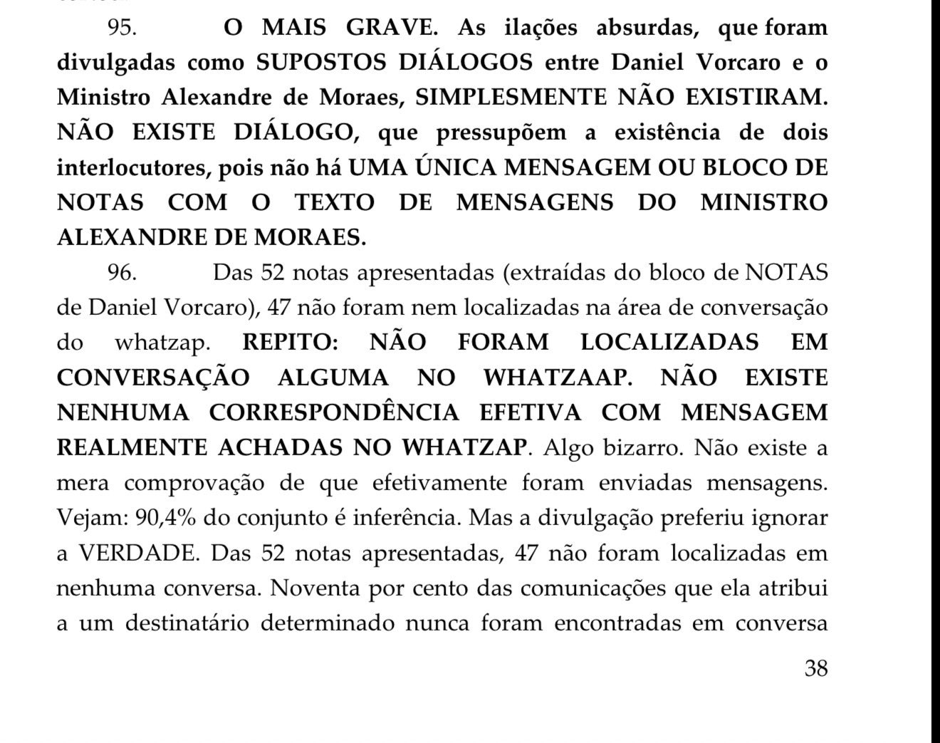Trecho da defesa de Moraes com as grafias whatzap, WHATZAAP e WHATZAP
