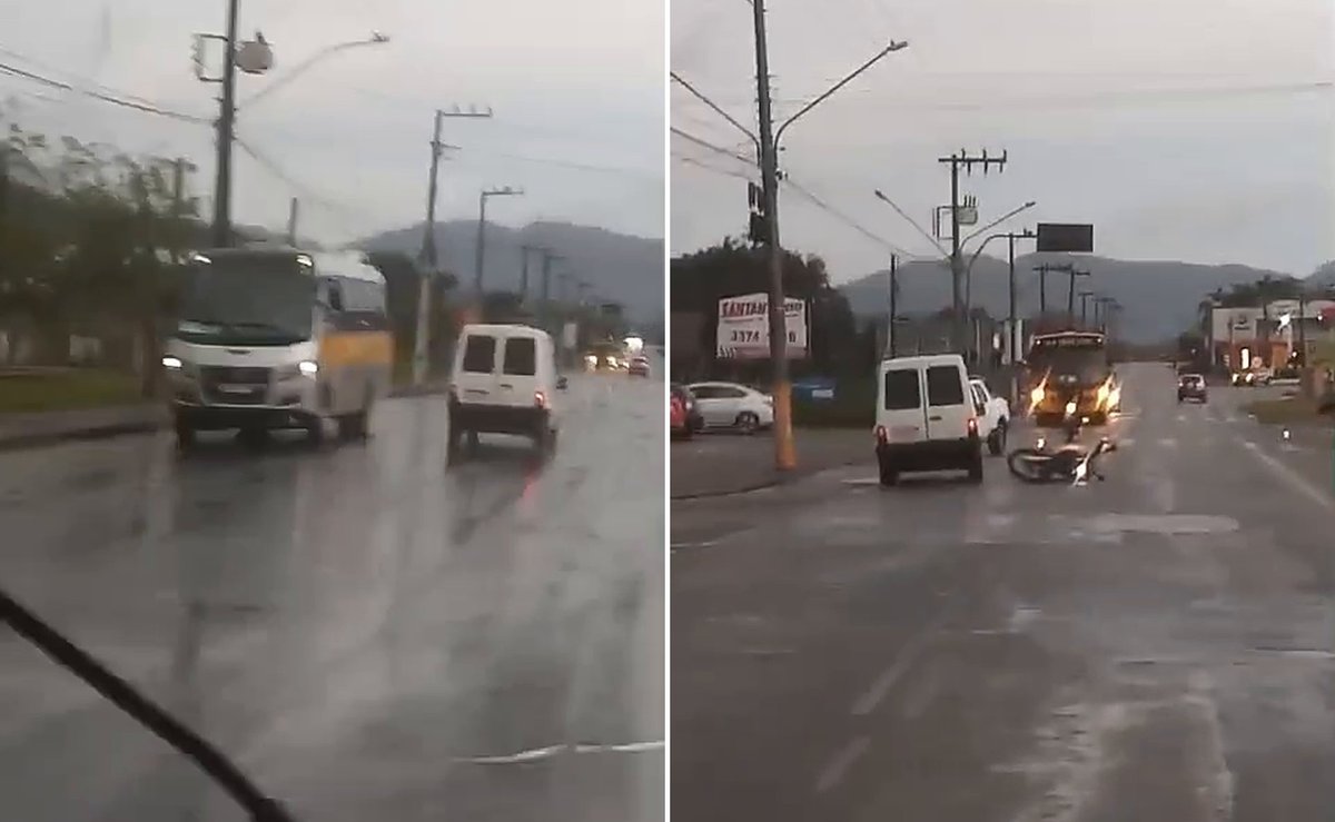Motociclista pula da moto e escapa de Fiorino em zigue-zague em rua de Santa Catarina