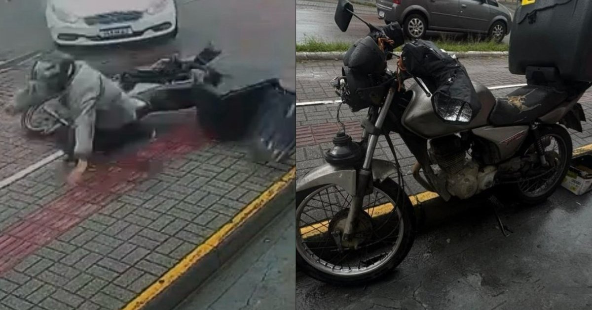 Motociclista tenta ultrapassagem proibida, acerta carro e é lançado contra a vidraça em Florianópolis