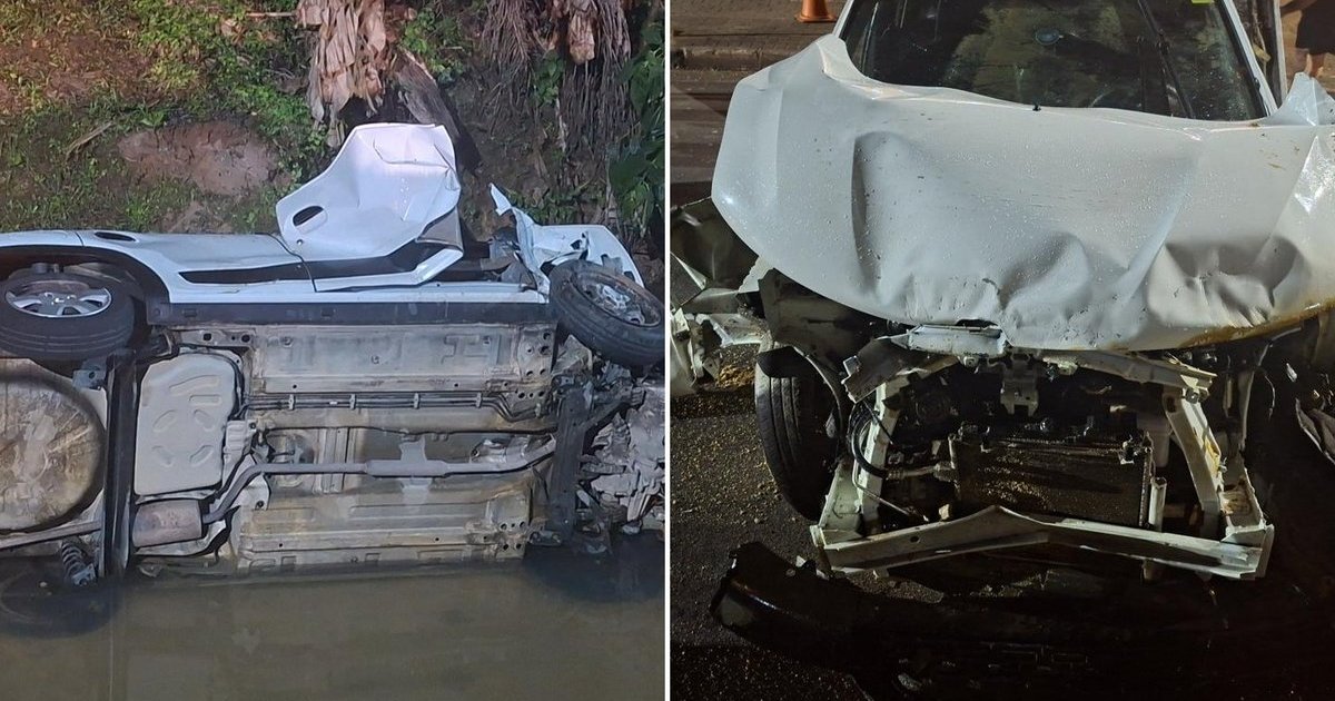 Bebê de 5 meses e meninas de 5 e 7 anos ficam presas em carro capotado no ribeirão, e motorista foge em Brusque