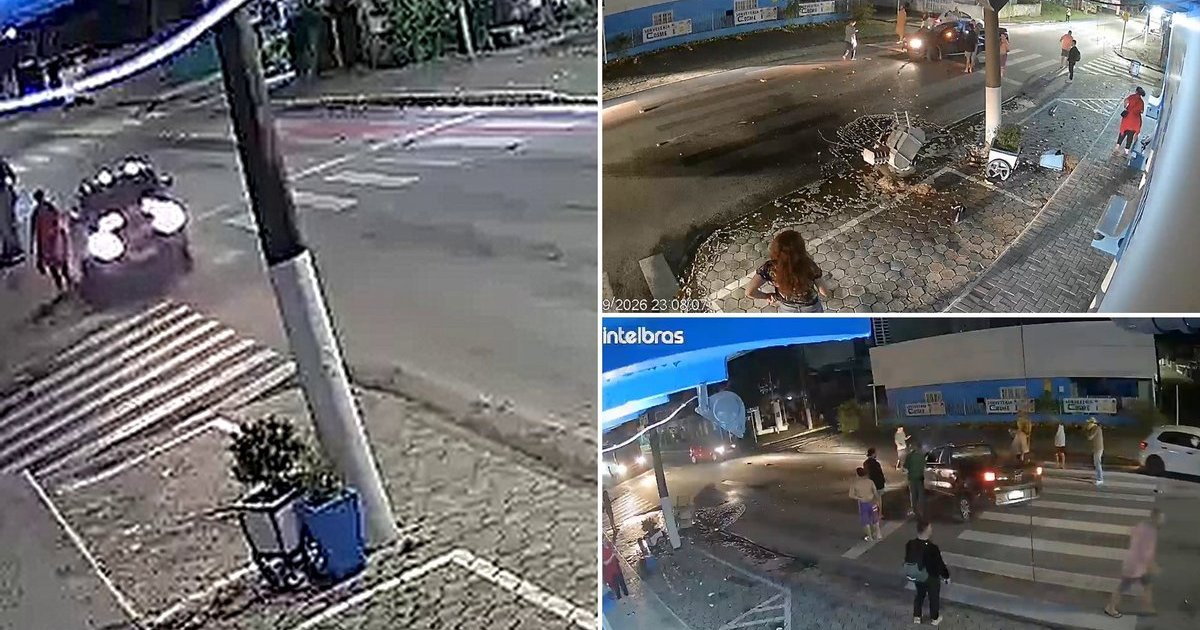Por muito pouco: motorista que recusou bafômetro quase atingiu pedestre em Penha antes de destruir poste