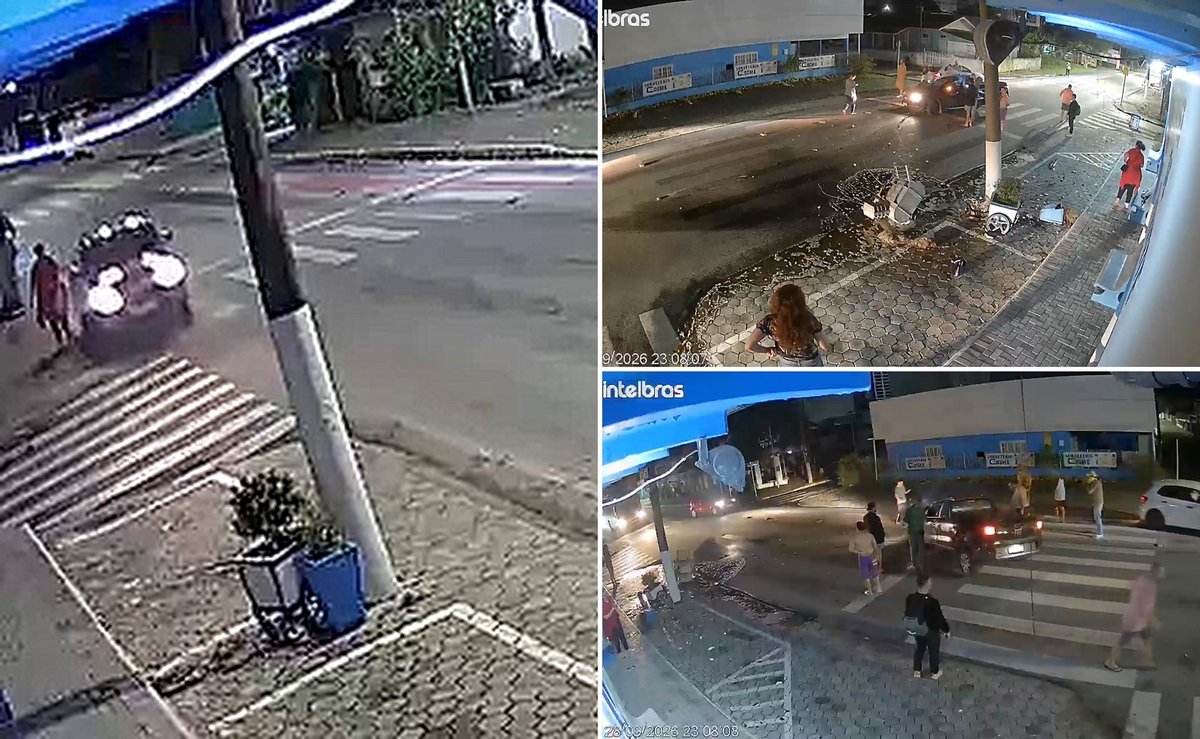 Por muito pouco: motorista que recusou bafômetro quase atingiu pedestre em Penha antes de destruir poste