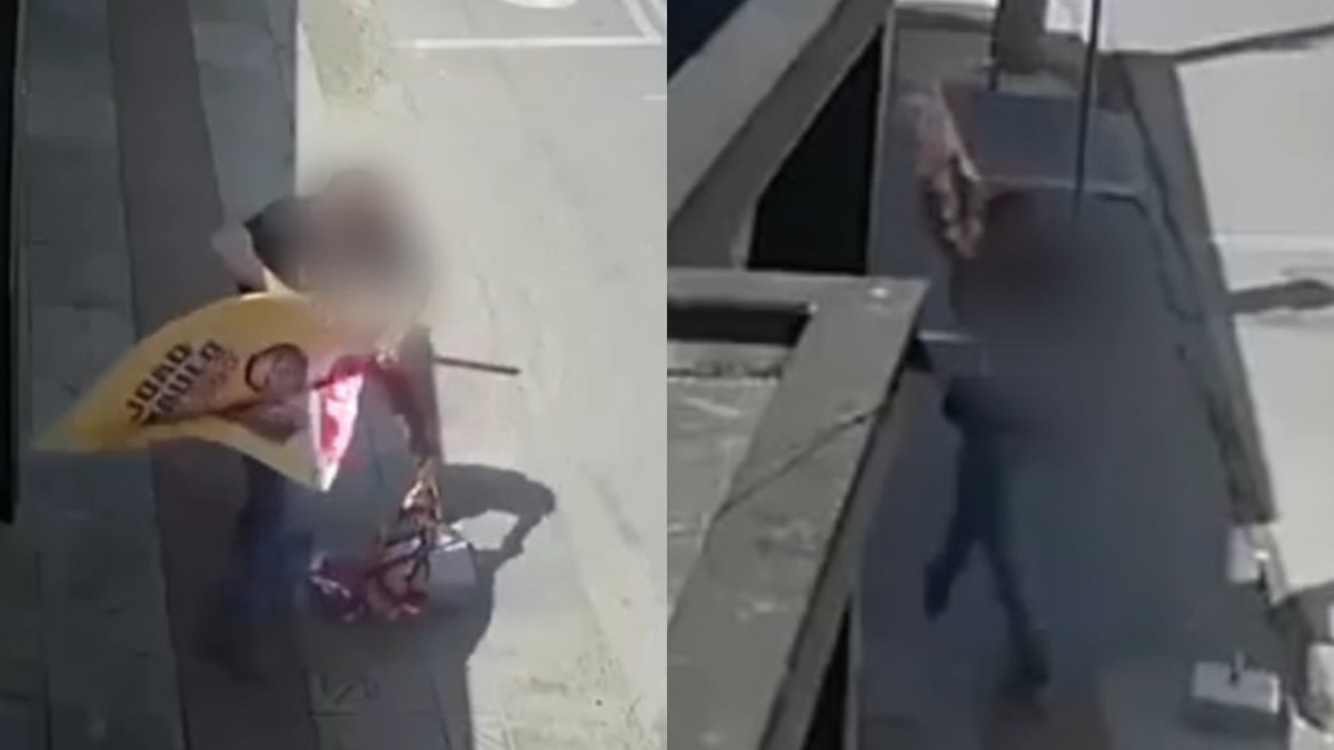 “Na faca”: homem se revolta e destrói bandeiras de candidatos petistas em Santa Catarina