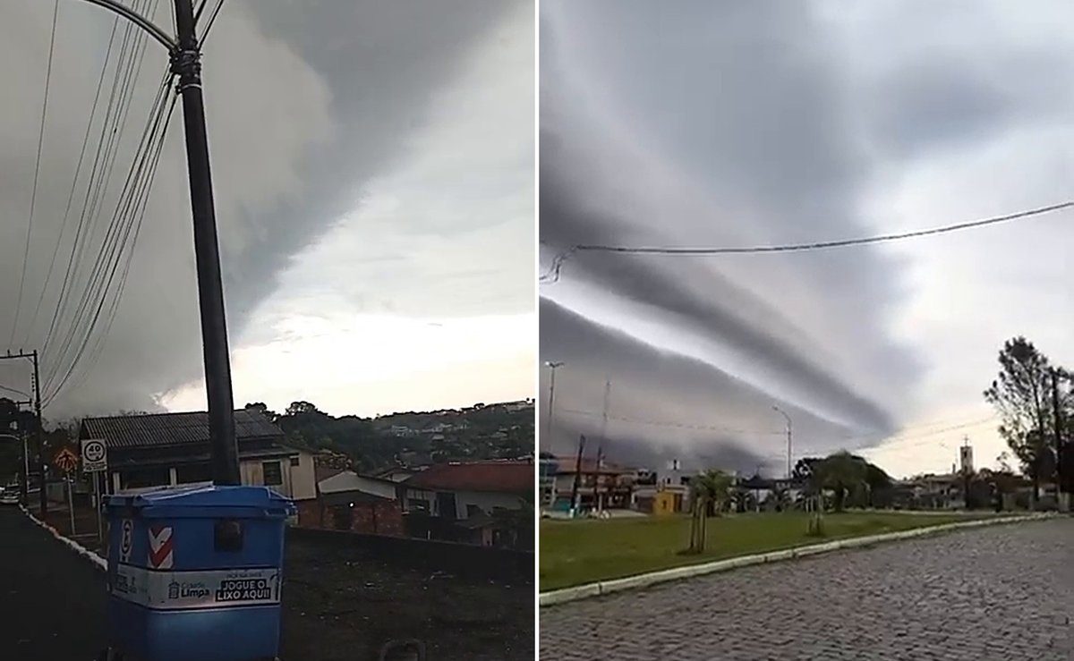 Nuvem prateleira gigante cobre o céu de São Cristóvão do Sul, na região de Curitibanos; veja vídeos