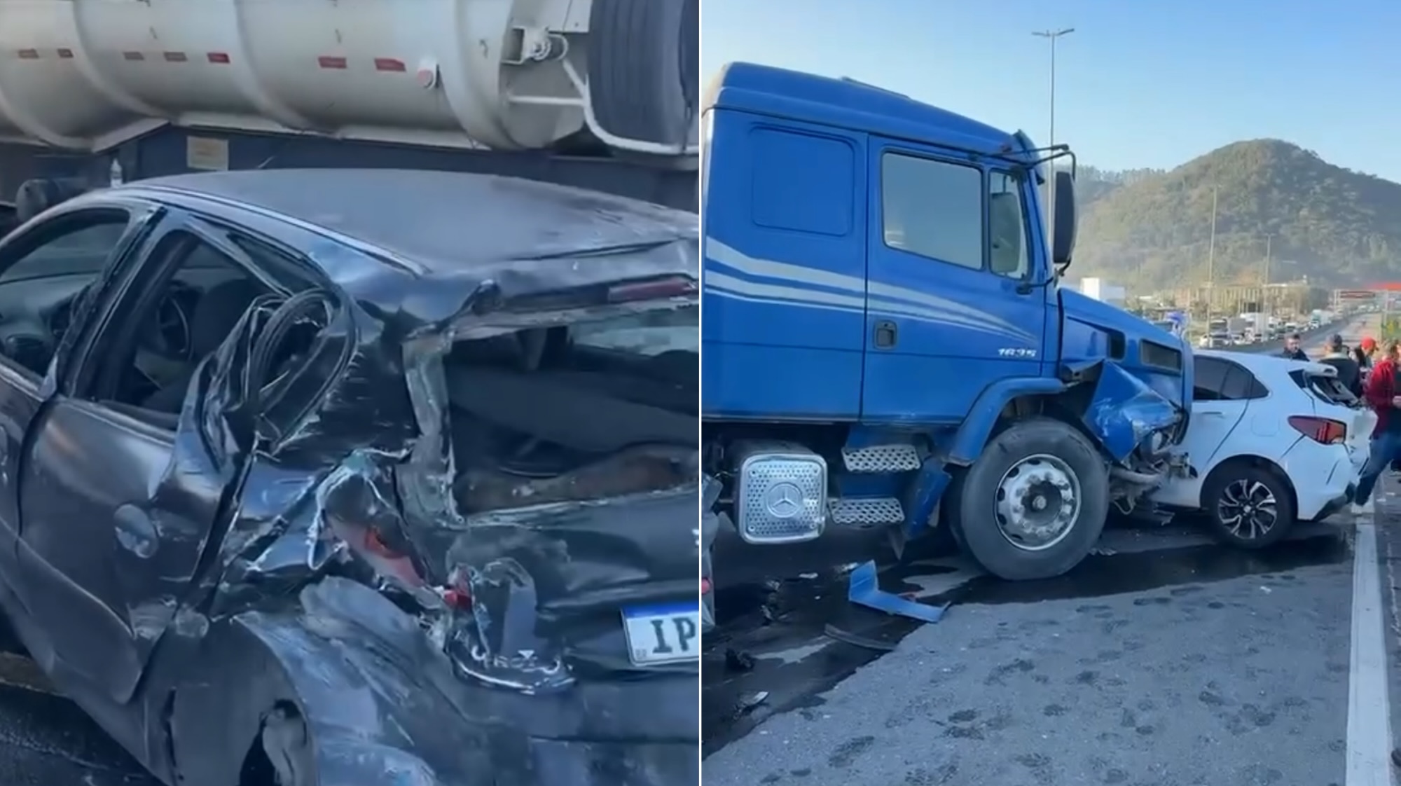 Colisão entre vários veículos trava trânsito na BR-101 em Penha
