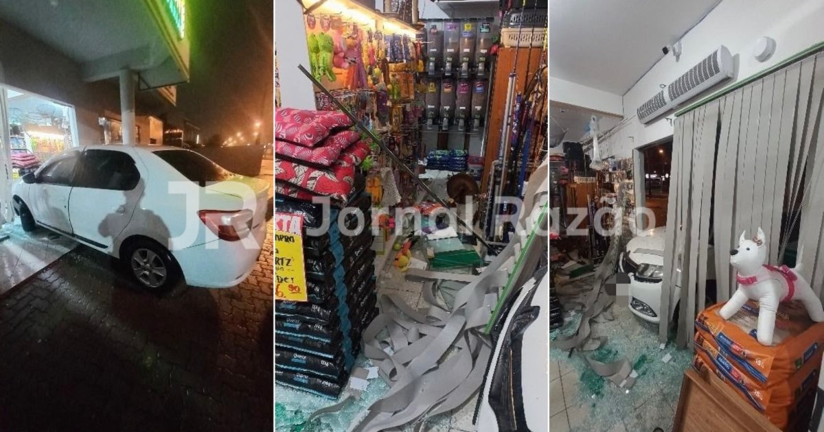 TIJUCAS: Carro invade agropecuária recém-inaugurada e provoca destruição