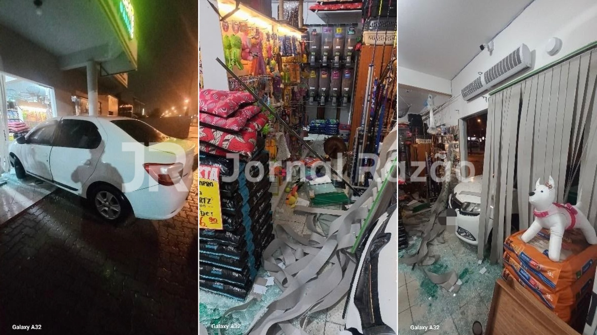 TIJUCAS: Carro invade agropecuária recém-inaugurada e provoca destruição