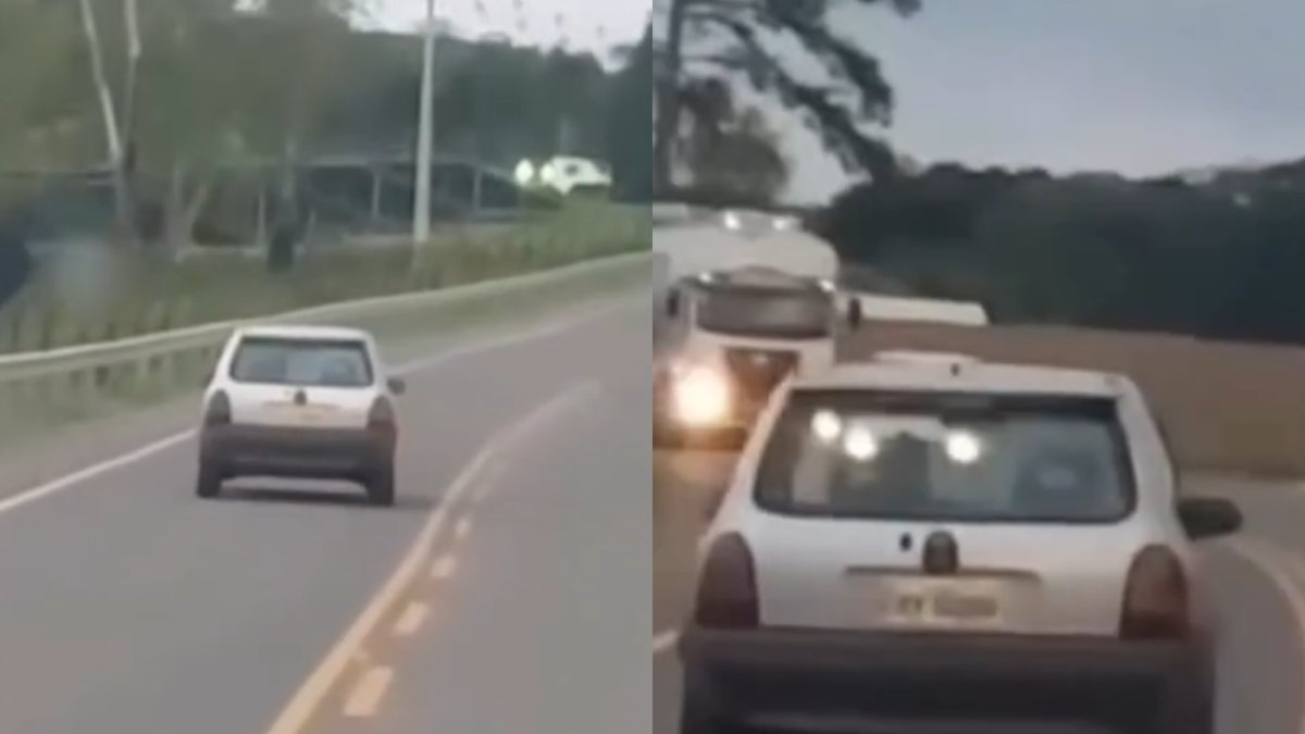 Carro na contramão da SC-150 entre Capinzal e Piratuba