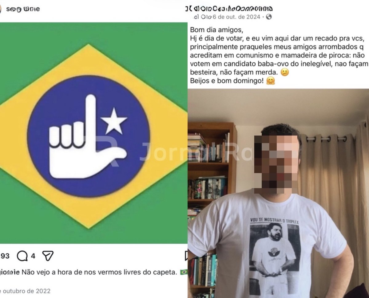 Publicações do professor nas redes sociais em 2022 e 2024