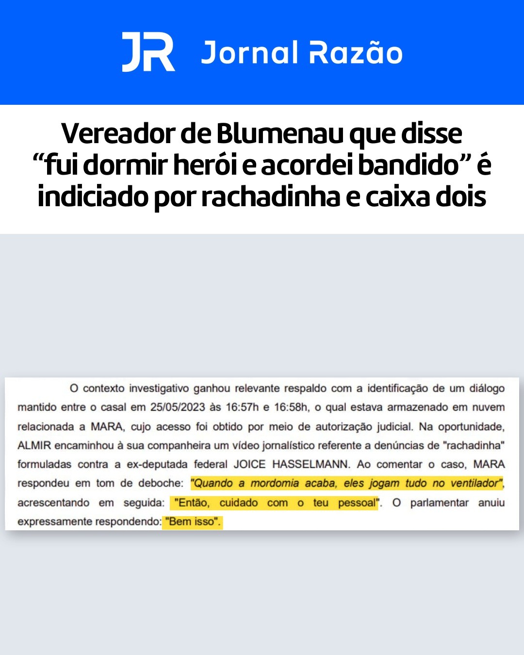 Trecho do relatório da Polícia Civil com a conversa do casal, de 25 de maio de 2023