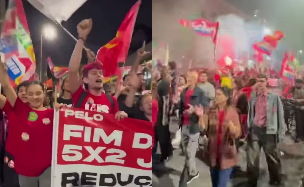 Apoiadores de Lula marcham pelo Centro de Joinville com sinalizador e gritam em coro: “Vai dar PT”