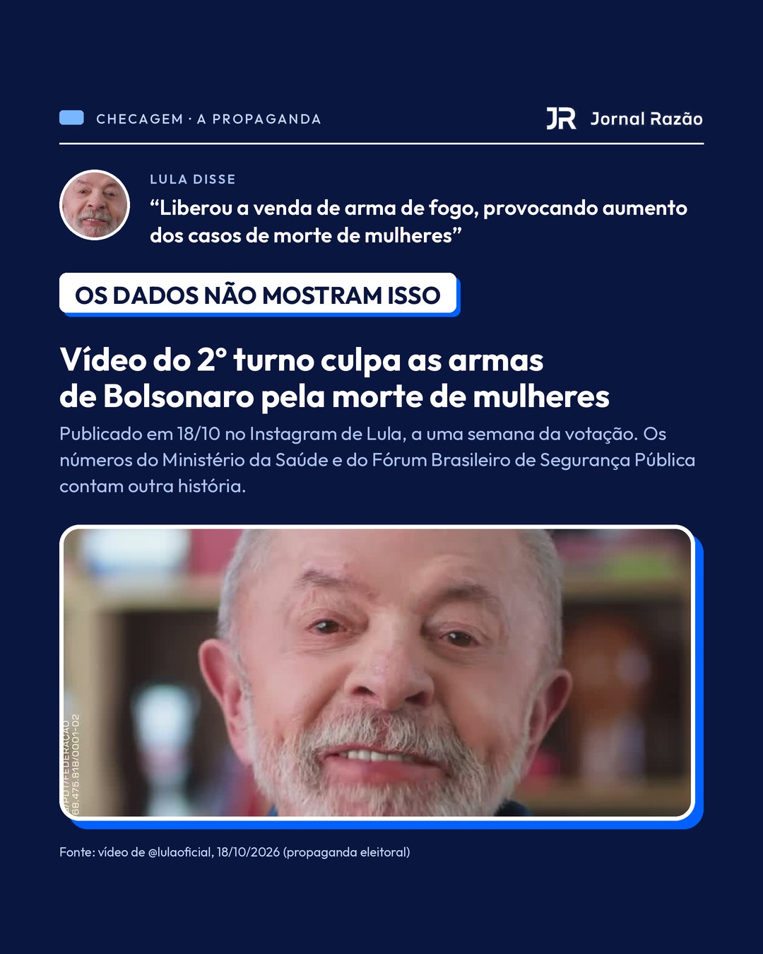 A propaganda de Lula que culpa os decretos de armas de Bolsonaro pela morte de mulheres