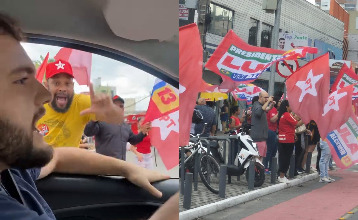 Bolsonarista grita “Lula ladrão” para militantes do PT em Palhoça e é confrontado na janela do carro