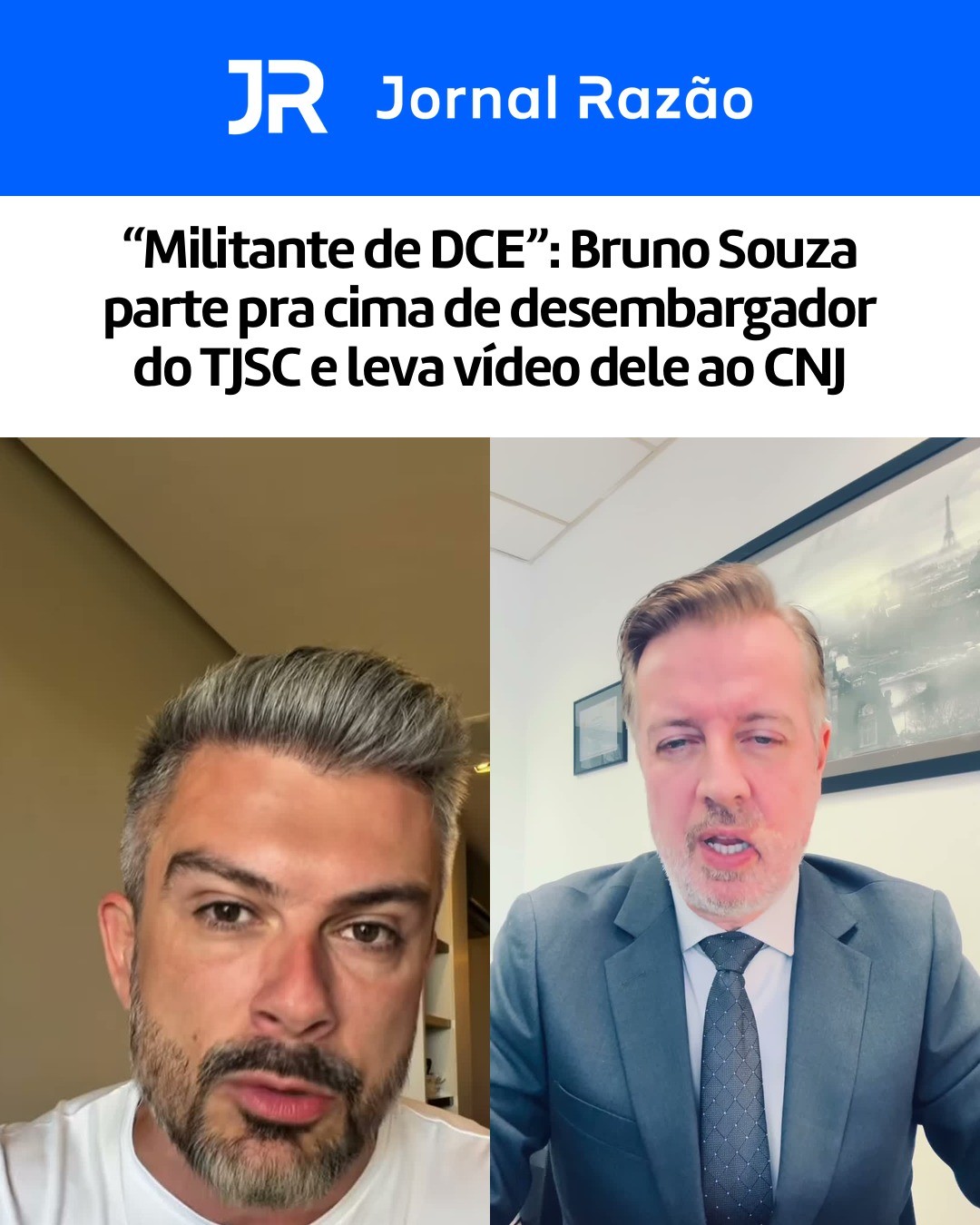 Bruno Souza (PL) e o desembargador João Marcos Buch, em reprodução dos vídeos publicados no Instagram